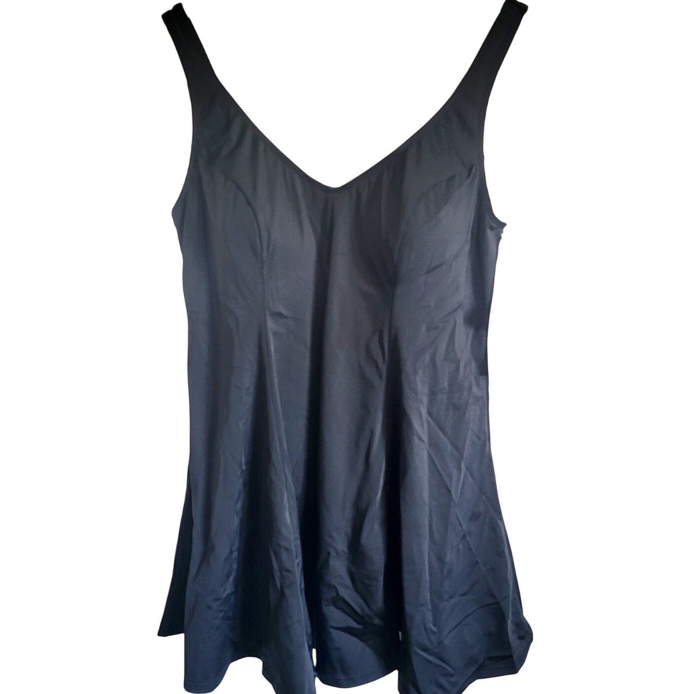 Fit 4 U Women's 16‎ Black One Piece Swimsuit W/ Dress Overlay Pad Cups NWT